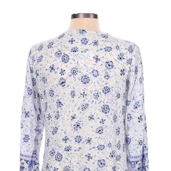 Devi Blue White Floral Print Rayon Tunic Dress Size L Boho Resort Beach NWT - Picture 4 of 9